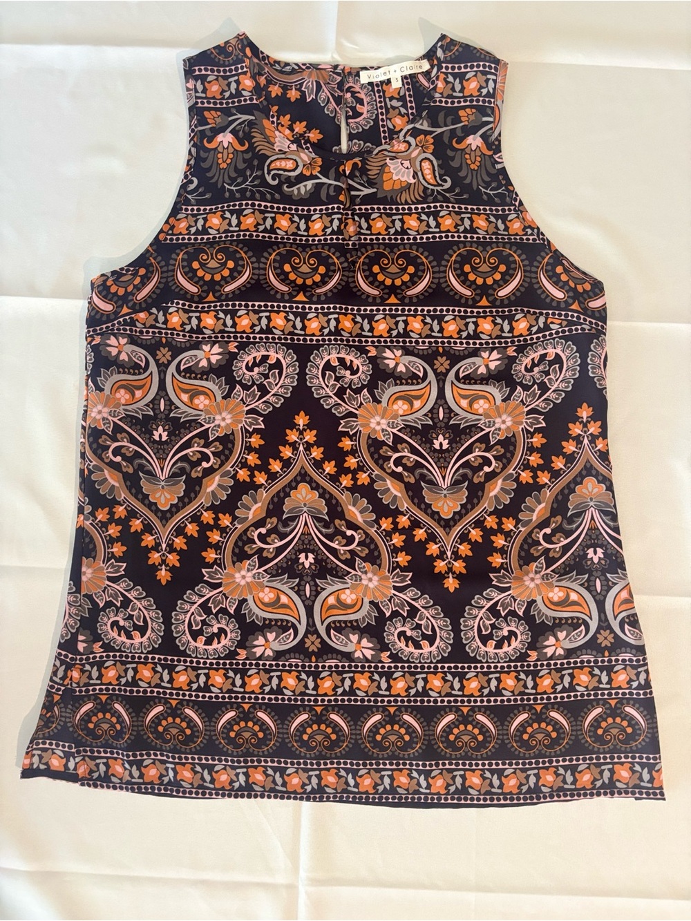 Violet & Claire Sleeveless Keyhole Paisley Print Tank - Multi-Color Size Small